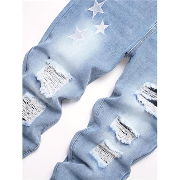 NWT Men's Light Wash Distressed Star Print Jeans - Picture 5 of 9